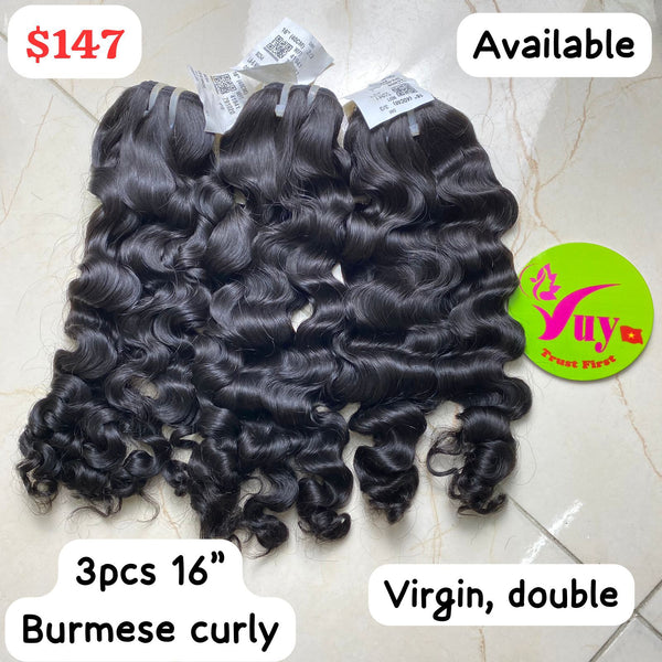 16" 3pcs Burmese Curly Virgin Double