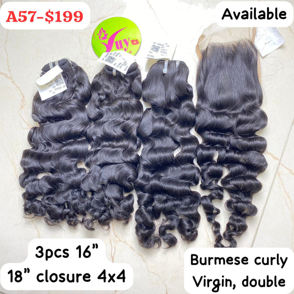 16" 3pcs +18" Closure 4x4 Burmese Tight Curly (A57)