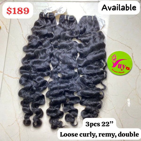 22" 3pcs Loose Curly Remy Double