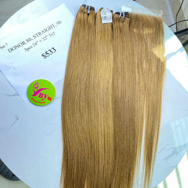 3pcs 24" and 22" Closure 5x5 Straight #6, Donor 80, Single Donor hair (BF16)