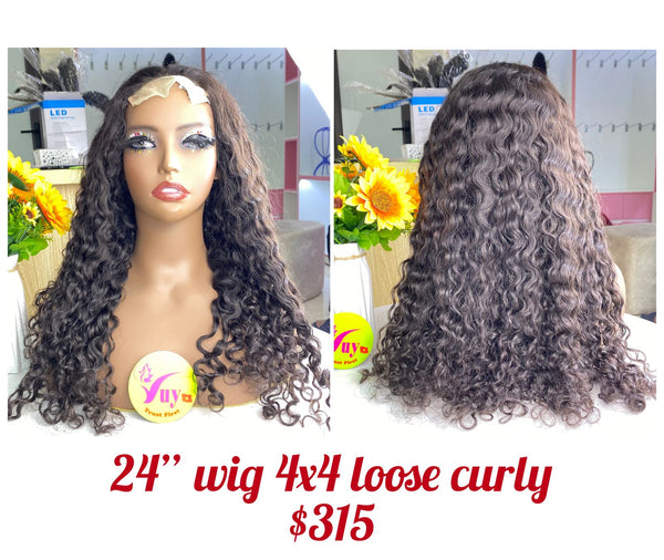 24" Wig Closure 4x4 Loose Curly, Double Drawn, Raw hair (W55)