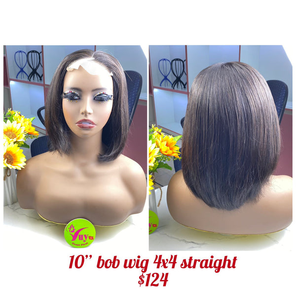 10" Bob Wig Closure 4x4 Straight, Double Drawn, Raw hair (W62)