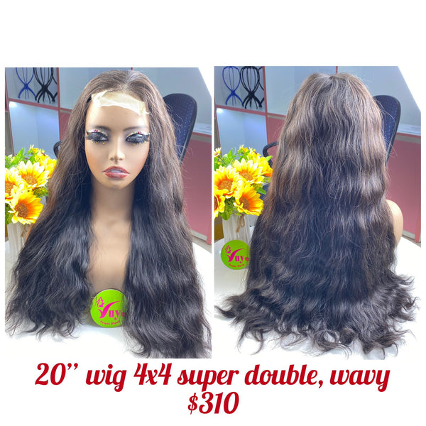 20" Wig Closure 4x4 Natural Wavy, Super Double Drawn, Virgin hair (W64)