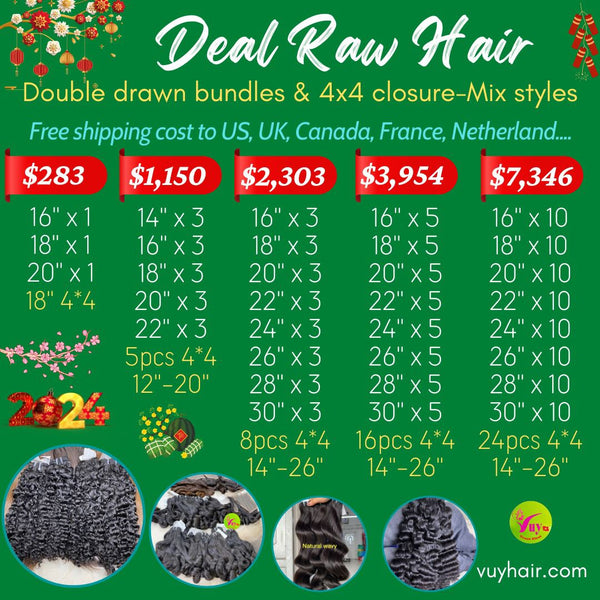DEAL RAW HAIR BUNDLES and 4*4 LACE CLOSURE MIX STYLES