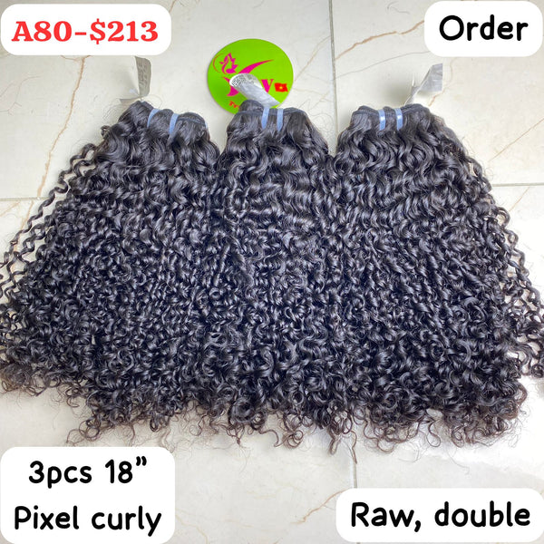 3pcs 18" Pixel curly raw hair double drawn (A80)