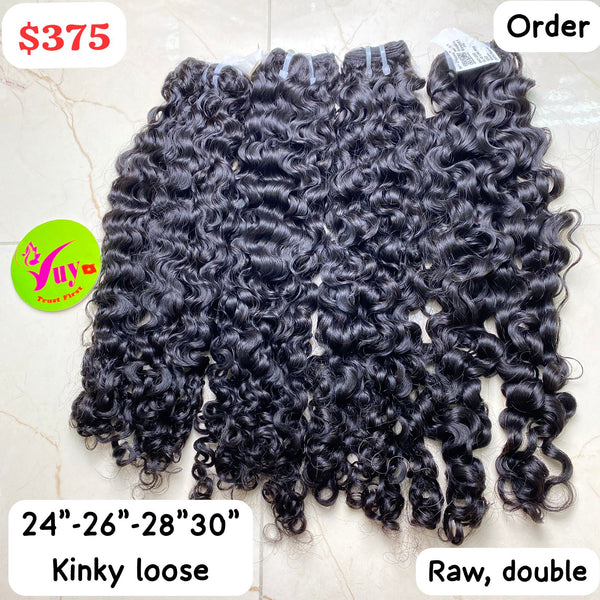 24"26"28"30" bundles Kinky loose double drawn raw hair