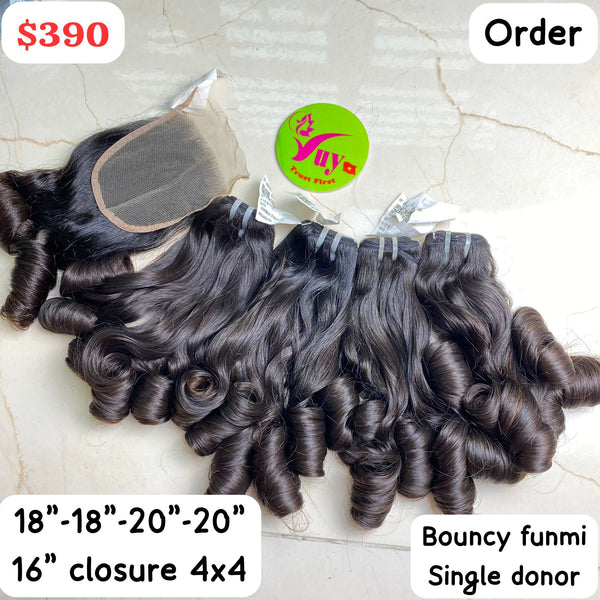 18"18"20"20" bundles and 16" 4x4 closure Bouncy funmi single donor hair