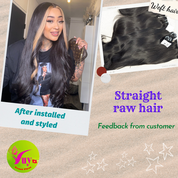 Straight raw hair installed by customer