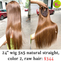 24" Wig 5x5 Natural Straight Color 2 Raw Hair&nbsp;