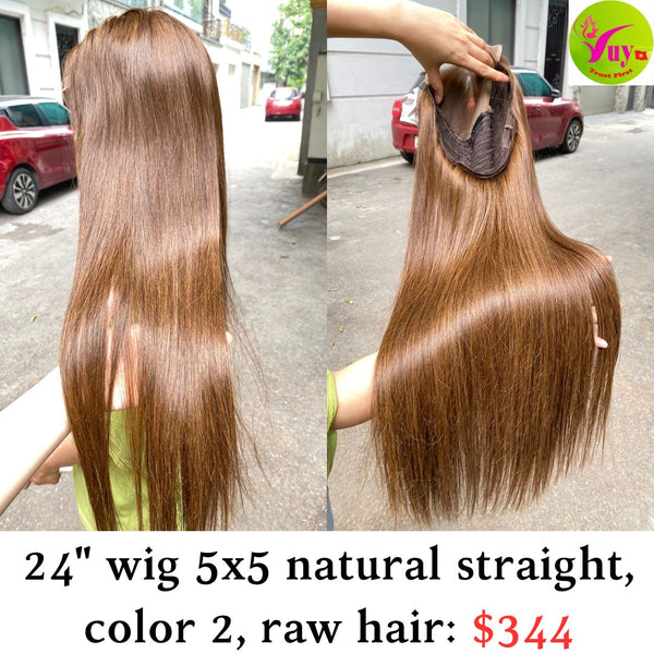 24" Wig 5x5 Natural Straight Color 2 Raw Hair&nbsp;