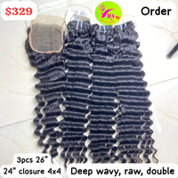 3 pcs 26" + 24" Closure 4x4 Deep Wavy Raw Double