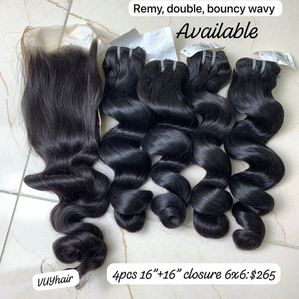 4pcs 16" + 16" Closure 6x6  Remy Double Bouncy Wavy