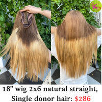 18" Wig 2x6 Natural Straight Single Donor Hair