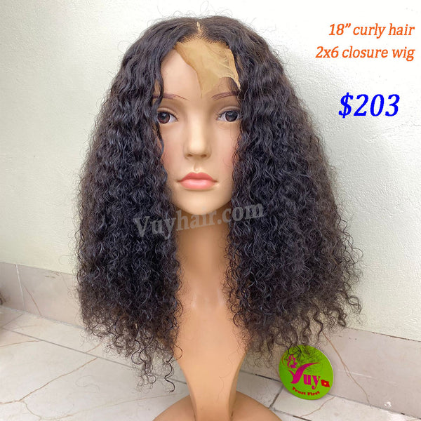 18" 2x6 closure wig remy hair, curly