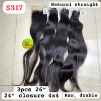 26" 3pcs + 24" Closure 4x4 Straight Raw Double