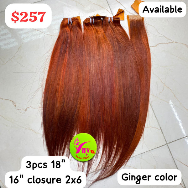 3pcs 18" + " Closure 2x6 Ginger Color Double