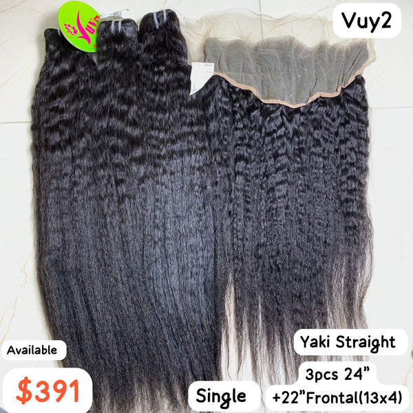 24" 3pcs +22" Frontal 13x4 Yaki Straight