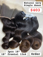 3pcs 18" +18" Frontal 13x4 Single Donor Natural Wavy