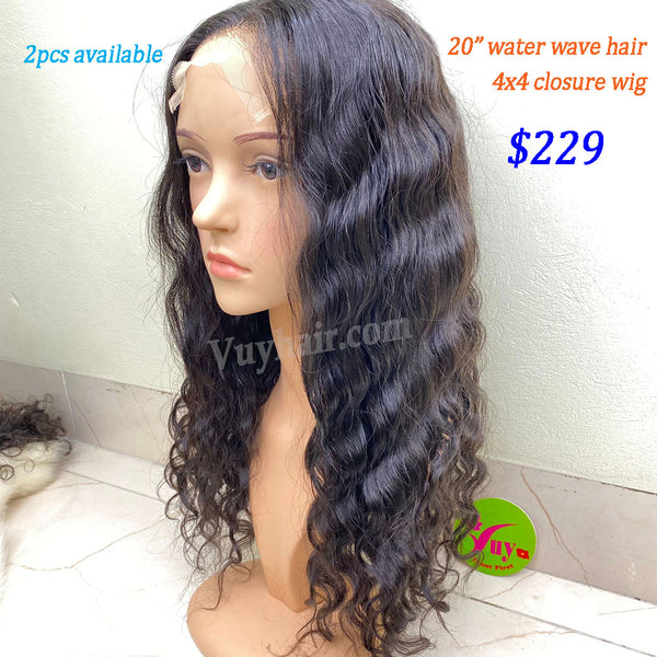 20" 4x4 closure wig raw hair, water wave