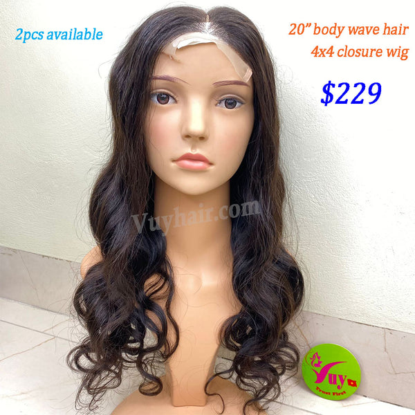 20" 4x4 closure wig raw hair, body wave