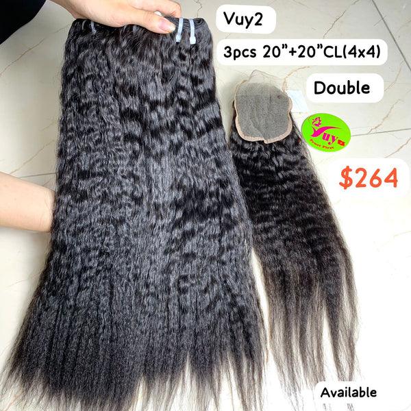 3pcs 20"+20" Closure 4x4 Yaki Straight