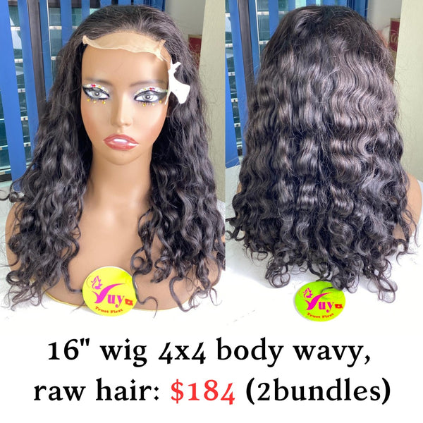 16" wig 4x4 Body Wavy Raw Hair