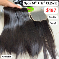 3pcs 14" + 12" Closure 5x5 Straight