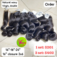 16" 18" 20"+16" Closure 2x6 Natural Wavy