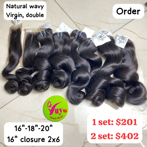 16" 18" 20"+16" Closure 2x6 Natural Wavy