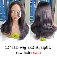 14" HD Wig 4x4 Straight Raw Hair