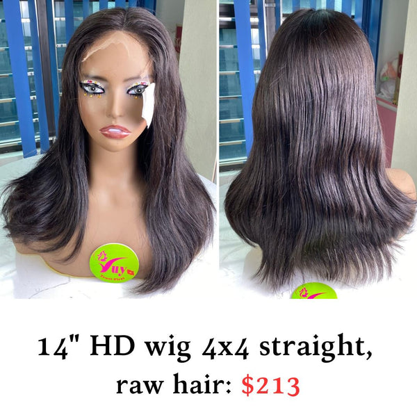 14" HD Wig 4x4 Straight Raw Hair