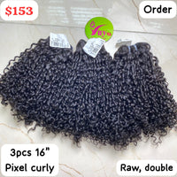 16" 3pcs Pixel Curly Raw Double