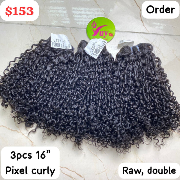 16" 3pcs Pixel Curly Raw Double