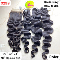 20"22 '24" + 18" Closure 5x5 Ocean Wavy Raw Double&nbsp;