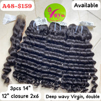 14" 3pcs + 12" Closure 2x6 Deep Wavy (A48)