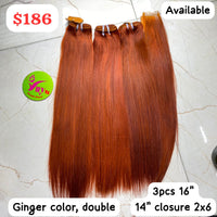 3pcs 16"+ " Closure 2x6 Ginger Color Double