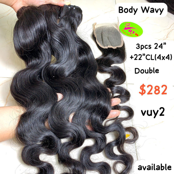 24" 3pcs +22" Closure 4x4 Body Wavy