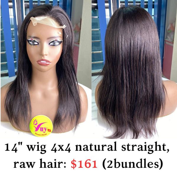 14" Wig 4x4 Natural Straight Raw Hair