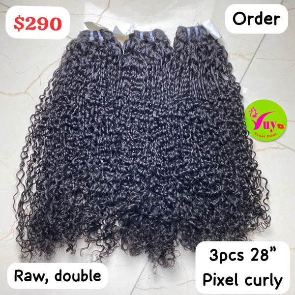 28" 3pcs Pixel Curly Raw Double