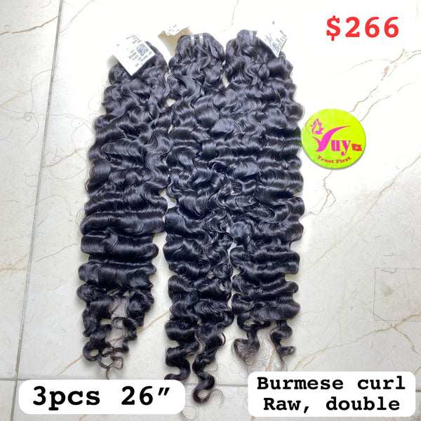 3 pcs 26" Burmese Curly  Raw Double