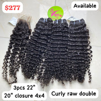 3pcs 22" + 20" Closure 4x4 Curly Raw Double