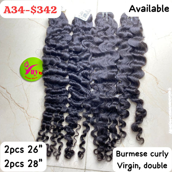 2pcs 26" + 2pcs 28" Burmese Tight Curly (A34)