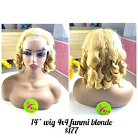 14" Wig Closure 4x4 Blonde Bouncy Funmi hair (W68)
