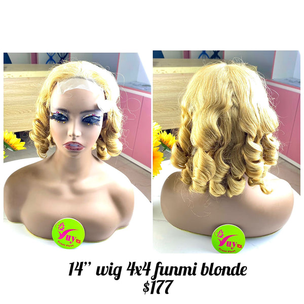 14" Wig Closure 4x4 Blonde Bouncy Funmi hair (W68)