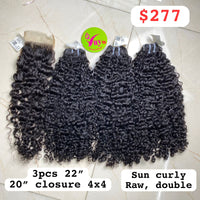 3pcs 22"  & Closure 20" 4x4  Double Raw Sun Curly
