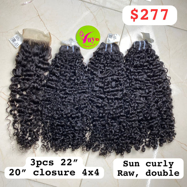 3pcs 22"  & Closure 20" 4x4  Double Raw Sun Curly