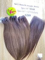 3pcs 14" + 12" Closure 5x5 Donor 50 Straight Brown