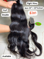 3pcs 24" + 22" Closure 2x6 Slight Wavy