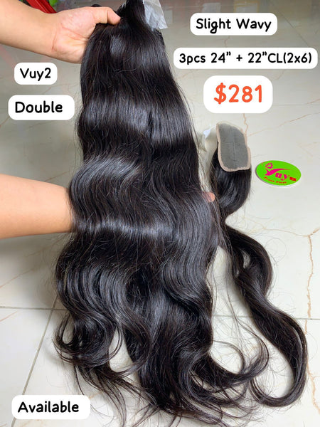 3pcs 24" + 22" Closure 2x6 Slight Wavy
