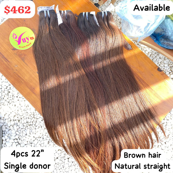 4pcs 22" Single Donor Brown Hair Natural Straight
